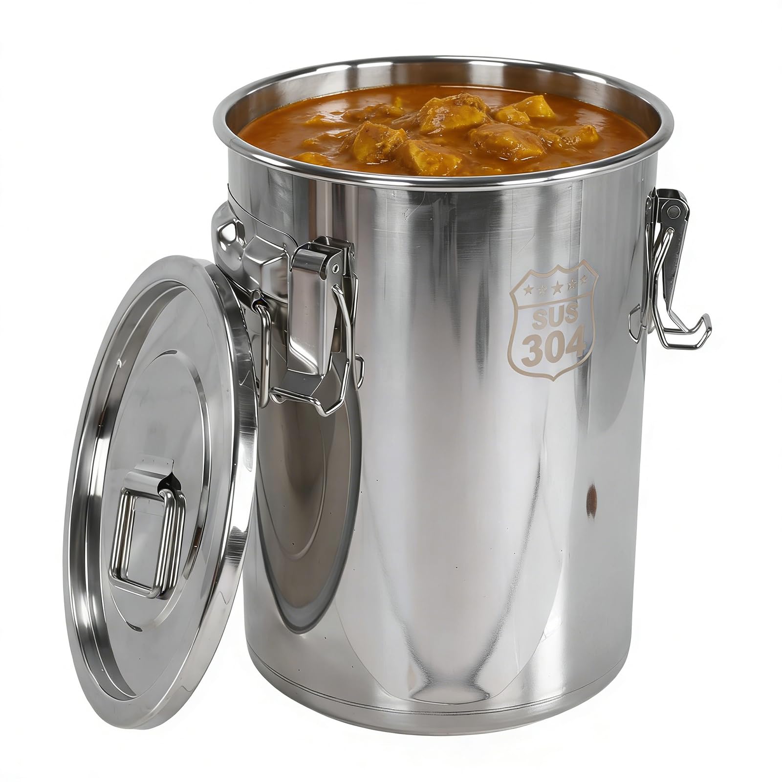 CLBDRESS 16L 304 Stainless Steel Airtight Canister, Metal Bucket Food Storage Container with Lid & Locking Clamp, Storage Bucket for Rice, Flour, Grain, Coffee Bean