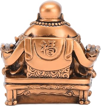 BRABUD Chinese Fengshui Resin Laughing Buddha Sitting on Dragon Chair Sculpture Wealth Lucky Statue Home Office Desk Decoration Gift Collection BS188