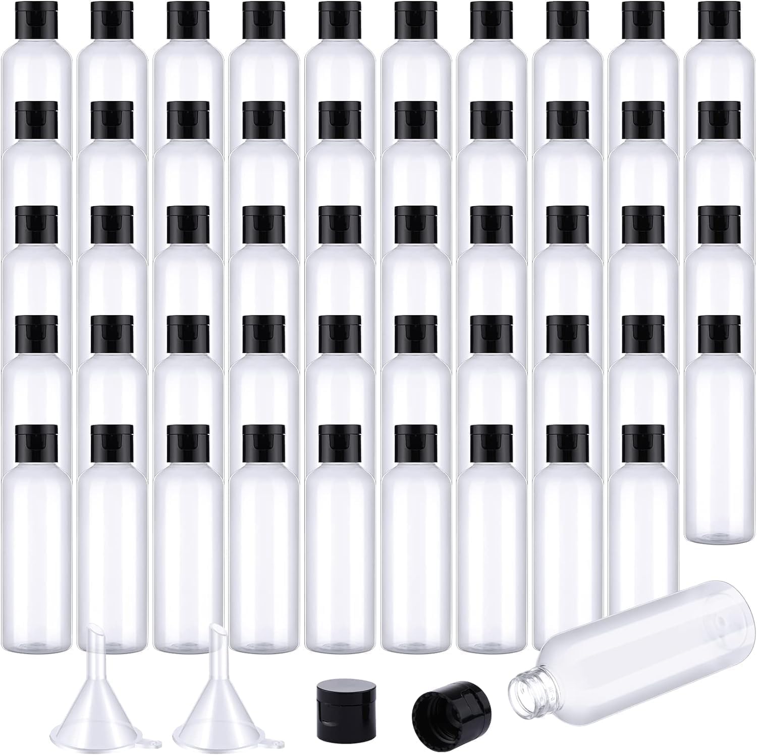 MALLOOM 50 Pièces 100ml Flacon Voyage Vide, Plastique Bouteille de Voyage Cosmetique Flacons, Flacons vaporisateurs vides en plastique transparent pour Lotion, Démaquillant, Shampoing, Gel Douche