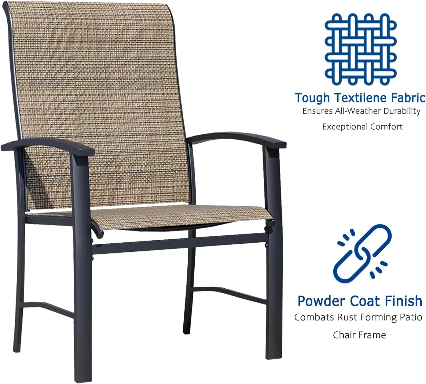 Patio Chairs Set of 2, Outdoor Chairs for Patio with High Back, Metal Outdoor Dining Chair with Armrest for Lawn Deck Garden Balcony Porch Backyard, Mocha
