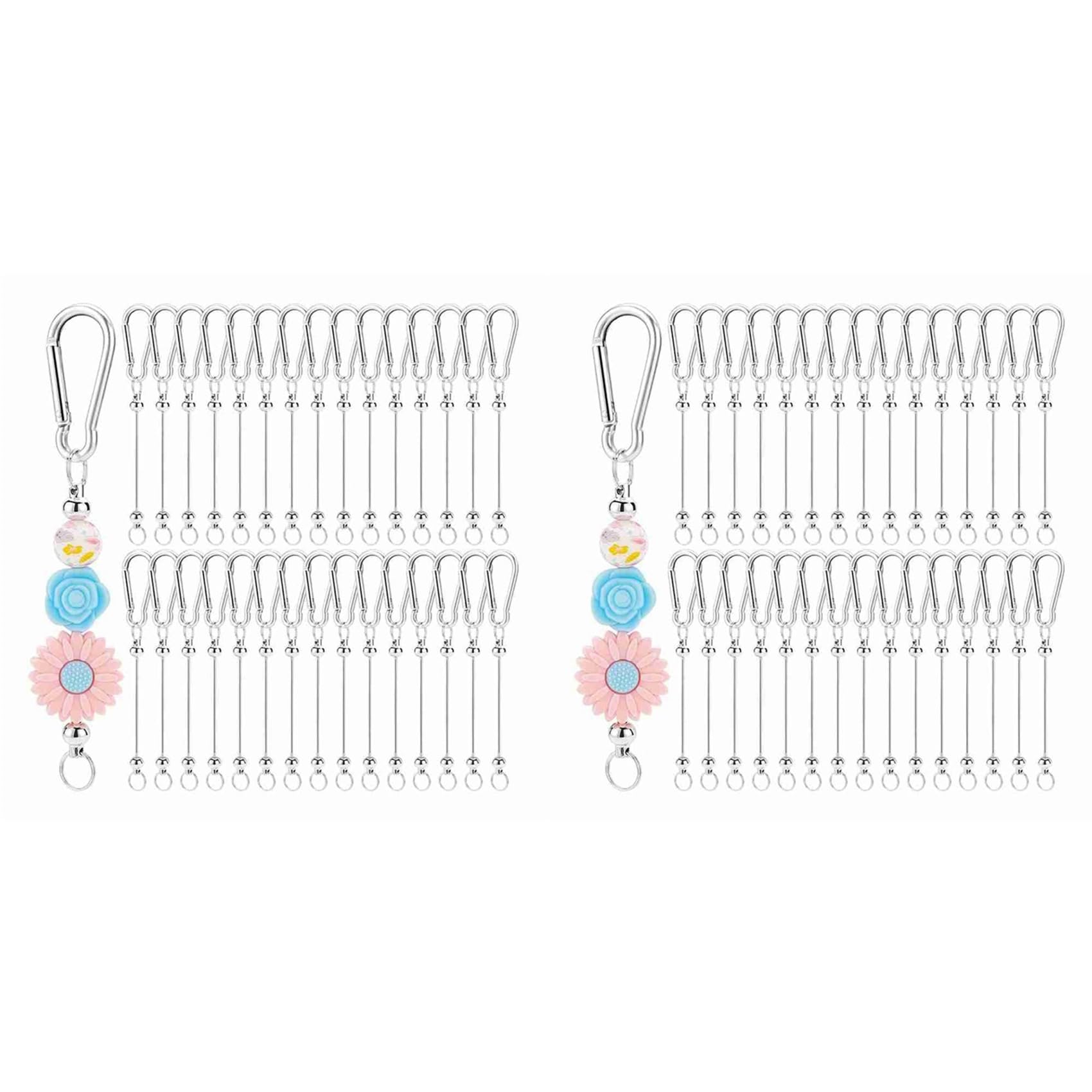Vjsujehgy 40Pcs Beadable Keychain Bars,Colorful Blank Bead Keychain Bulk Metal Beadable Keychain Bars for Crafts Pendant Jewelry A