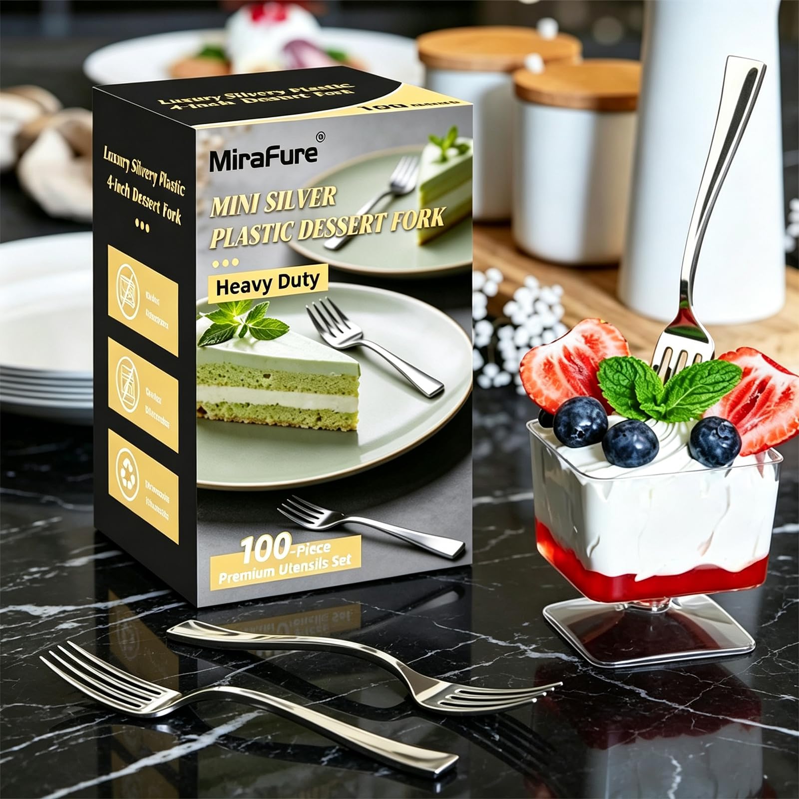 Mini Silver Plastic Forks, 100 Count, Appetizer & Dessert Forks — Amazon image 5