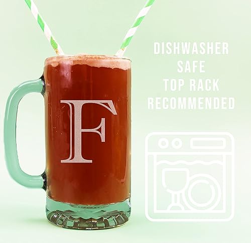 Miniatura 63 de Taza de cerveza de vidrio con monograma grabado de 16 onzas (letra T), regalos de cerveza personalizados de la A-Z para hombres, Día del Padre