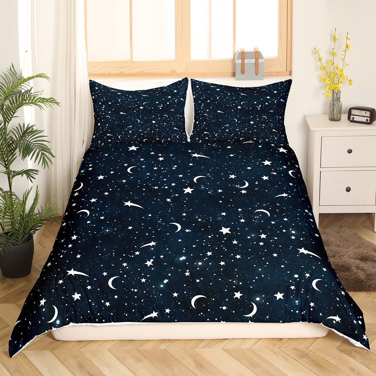 richhome Starry Galaxy Bedding Set Double Size,Moon Stars Mystery Universe Duvet Cover for Teenagers Bedroom Decor,Navy Blue Outer Space Bed Set of 3 Piece with Zipper Closure — image 1