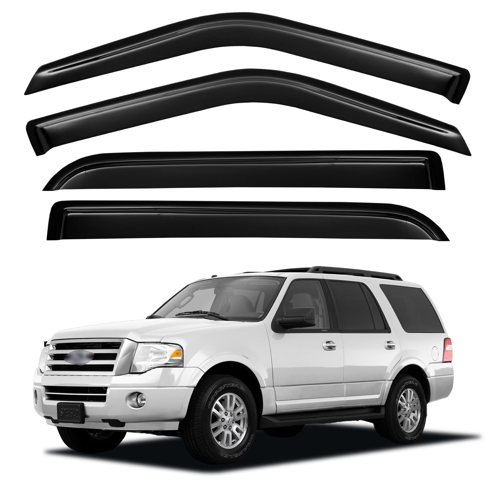 Window Visors Rain Guards for 1997-2017 Ford Expedition | Out-Channel Window Vent Wind Deflectors Visors Shades Protectors for 2007-2017 Expedition XL, 1998-2017 Lincoln Navigator