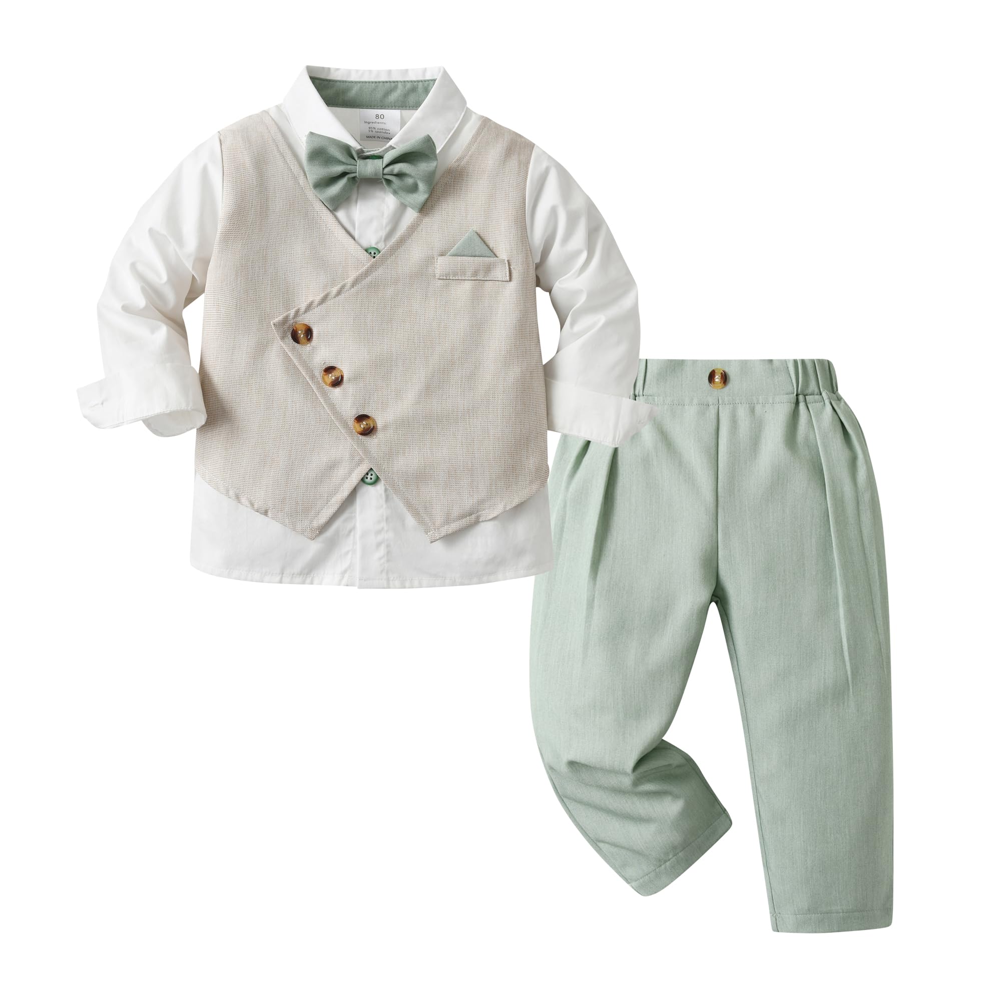 Volunboy Completo Elegante Bambino Camicie + Papillon + Gilet + Pantaloni, Ragazzo Abbigliamento 4 Pezzi Gentleman Cerimonia Nozze
