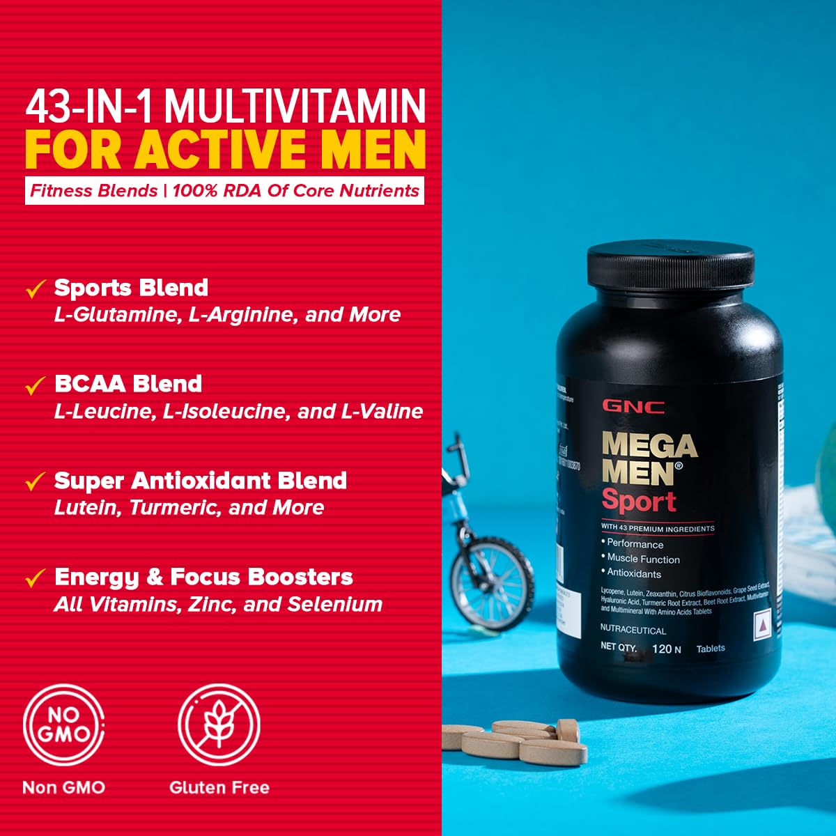 GNC Mega Male Game Multivitamin for men | 120 bullets | 43 premium content | Increases muscle performance. Antioxidant rich | Prostate supports health. Protects the heart and vision. Designed in USA GNC Mega Male Game Multivitamin for men | 120 bullets | 43 premium content | Increases muscle performance. Antioxidant rich | Prostate supports health. Protects the heart and vision. Designed in USA