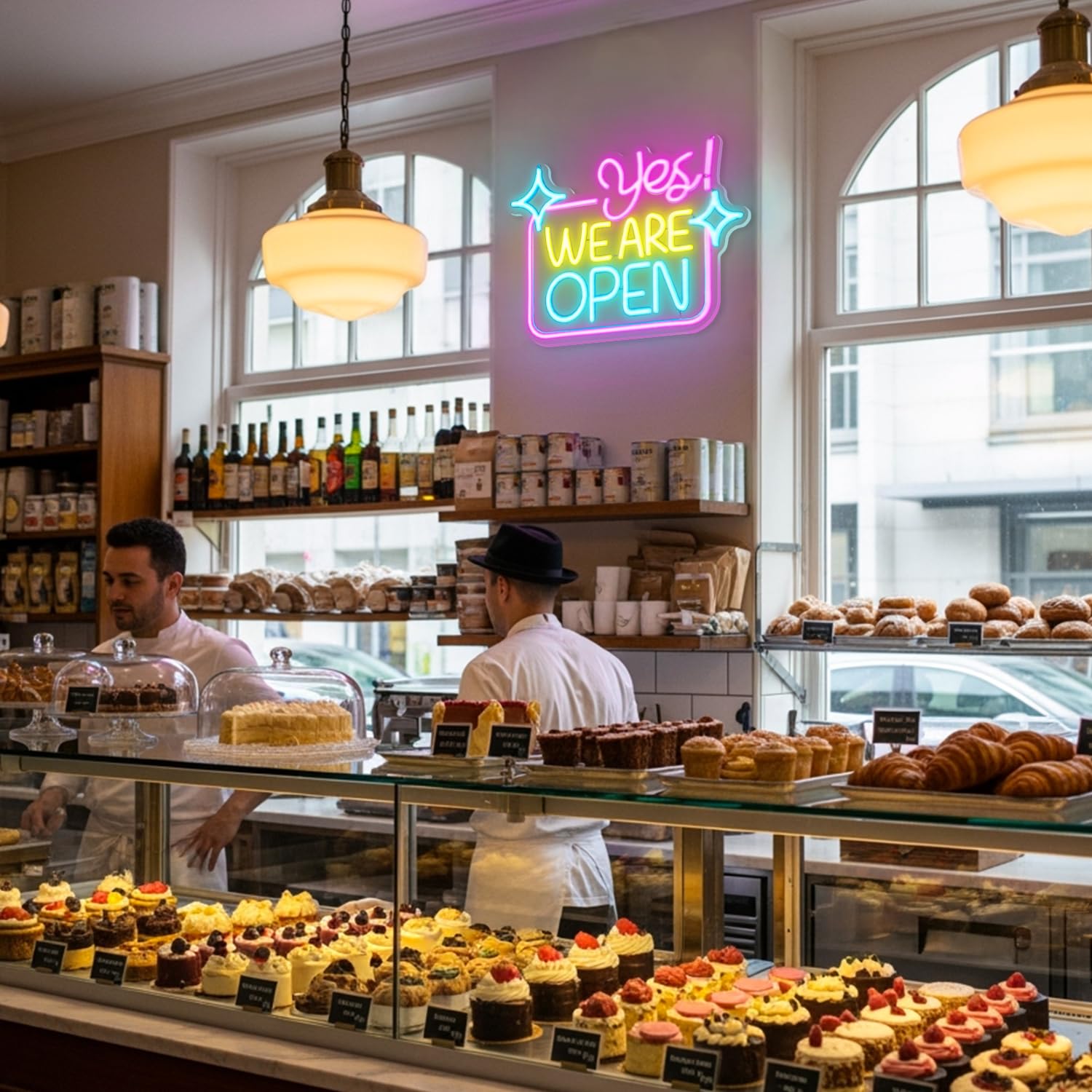 Sì Siamo aperti Insegna al neon colorata a LED per negozi aperti alimentata tramite USB insegna al neon da parete aperta per bar negozio di dolciumi salone vetrina per asporto