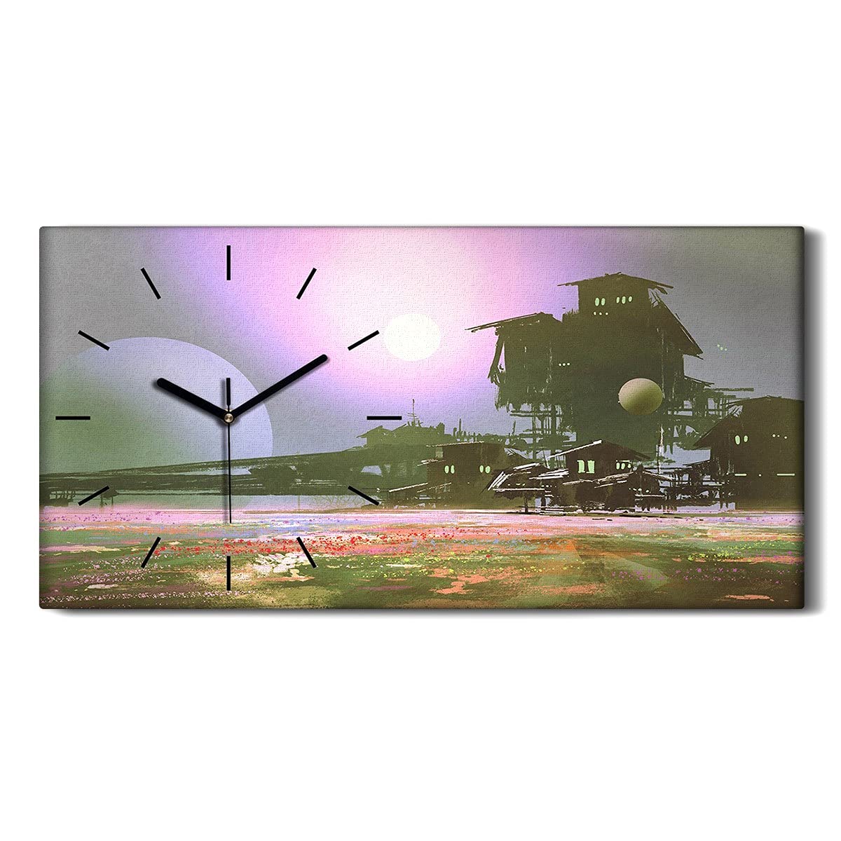 Horloge sur toile 60x30cm Coloray avec aiguilles noires motif industrie scifi