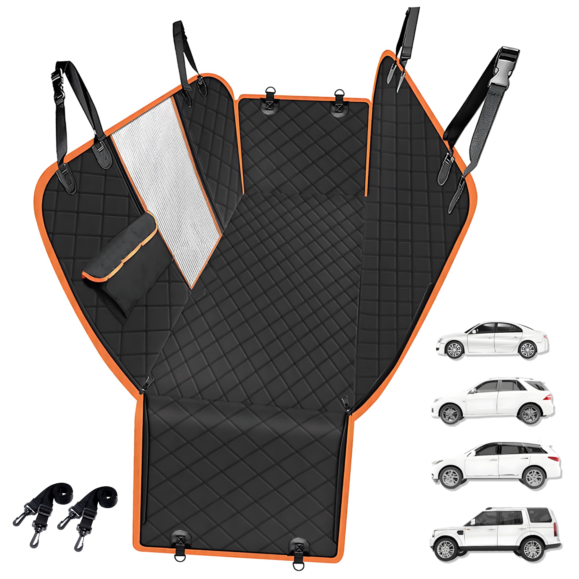 600D Waterproof Dog Car Seat Cover - Heavy Duty Scratch Proof Pet Hammock for Back Seat w/Mesh Window, Storage Bag & Seat Belt, Non-Slip for SUV/Truck/Sedan