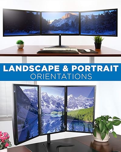 Miniatura 2 de Mount-It! Soporte triple para monitor  3 soportes para monitor se adapta a pantallas de computadora de 19, 20, 21, 22, 23, 24 pulgadas, base