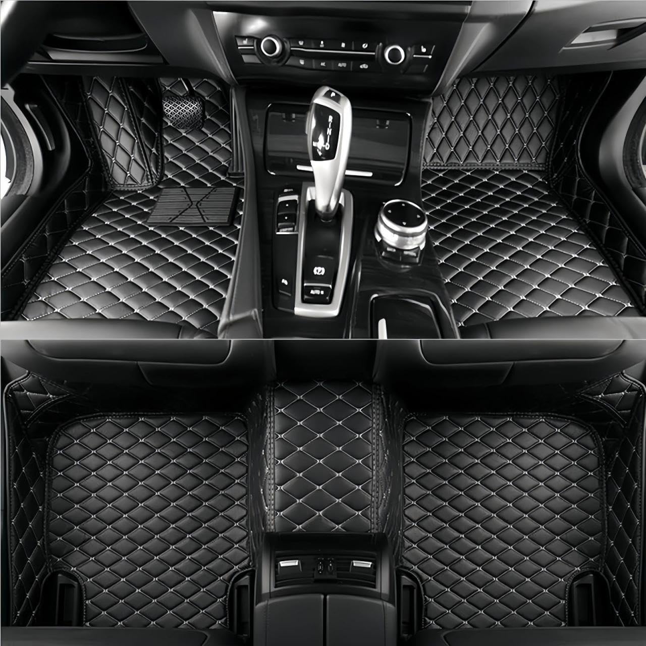 Custom Luxury Car Floor Mats Suitable for All Sedans, Sports Cars,SUV, Business Vehicles, Trucks, Waterproof and Anti Slip Fully Covered Leather Floor Mats (Black White)