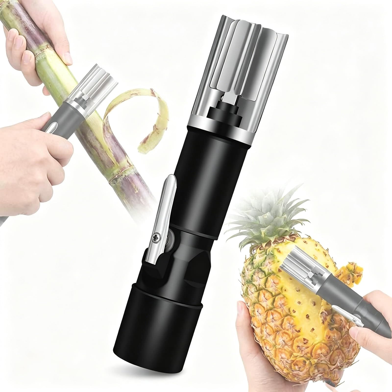 Pelador Automático De Caña De Azúcar, Pelador Eléctrico De Caña De Azúcar, Cuchillo Para Pelar Caña De Azúcar Y Piña Con Cubierta Protectora Y Hoja Hexagonal, Pelado Preciso, Sin Dañar La Fruta,