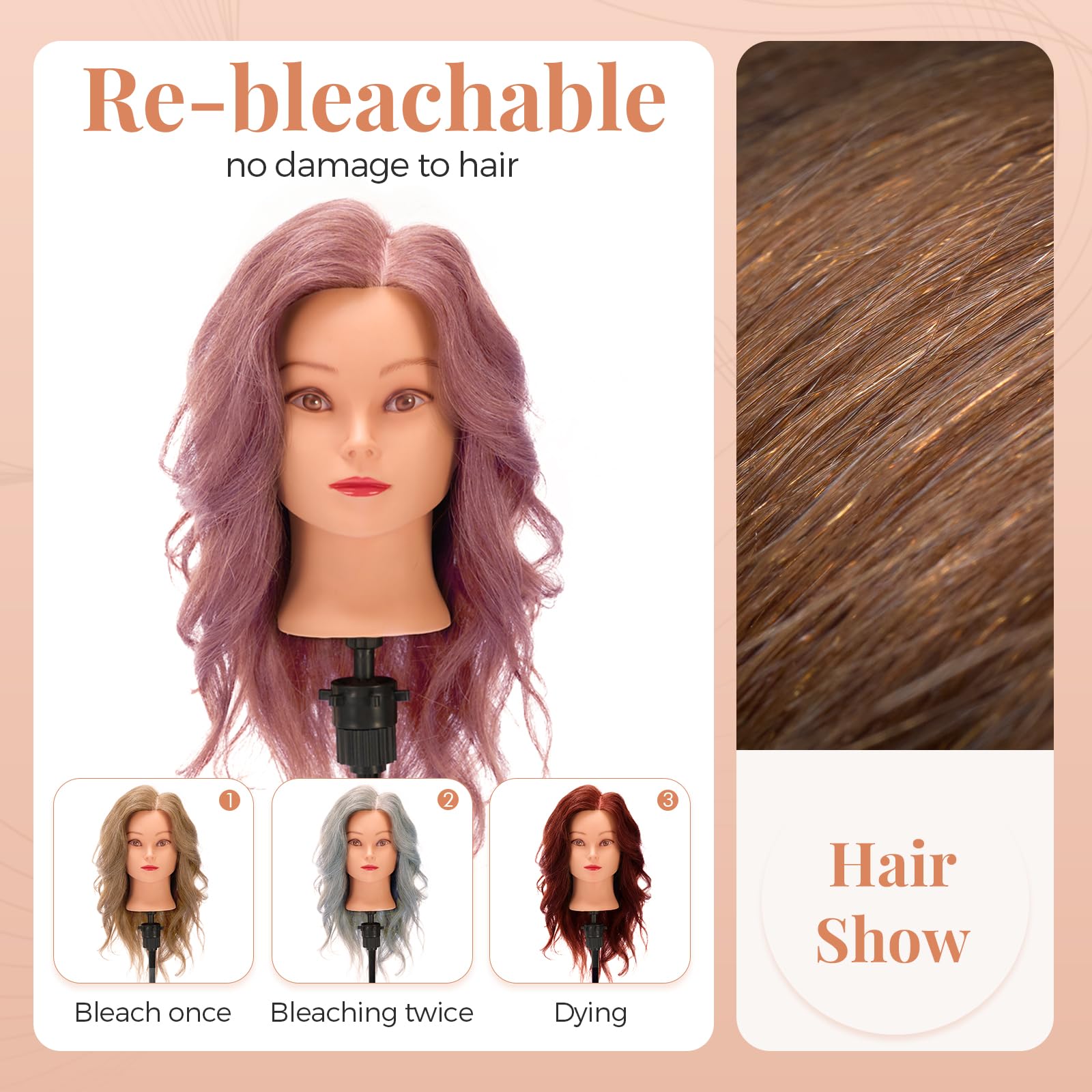 Amazon.co.jp: 100%マネキンヘッド人毛、18インチダークブラウン