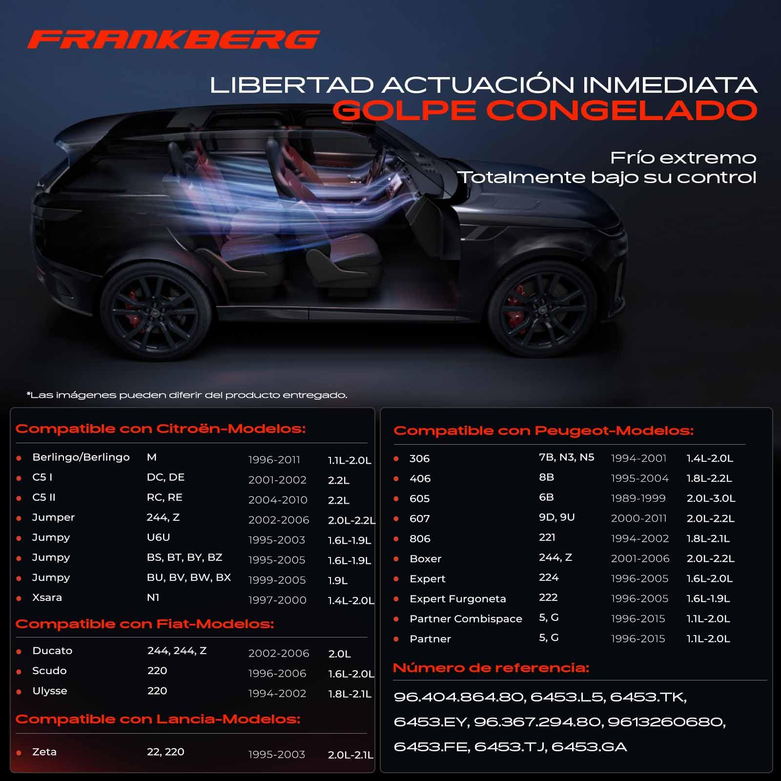 Frankberg Compresor de aire acondicionado 6453.EY | Compatible con: Plataforma/chasis Partner 5 G, 406 Descanso 8E/F, Xsara N1, Plataforma plana/chasis Boxer 244