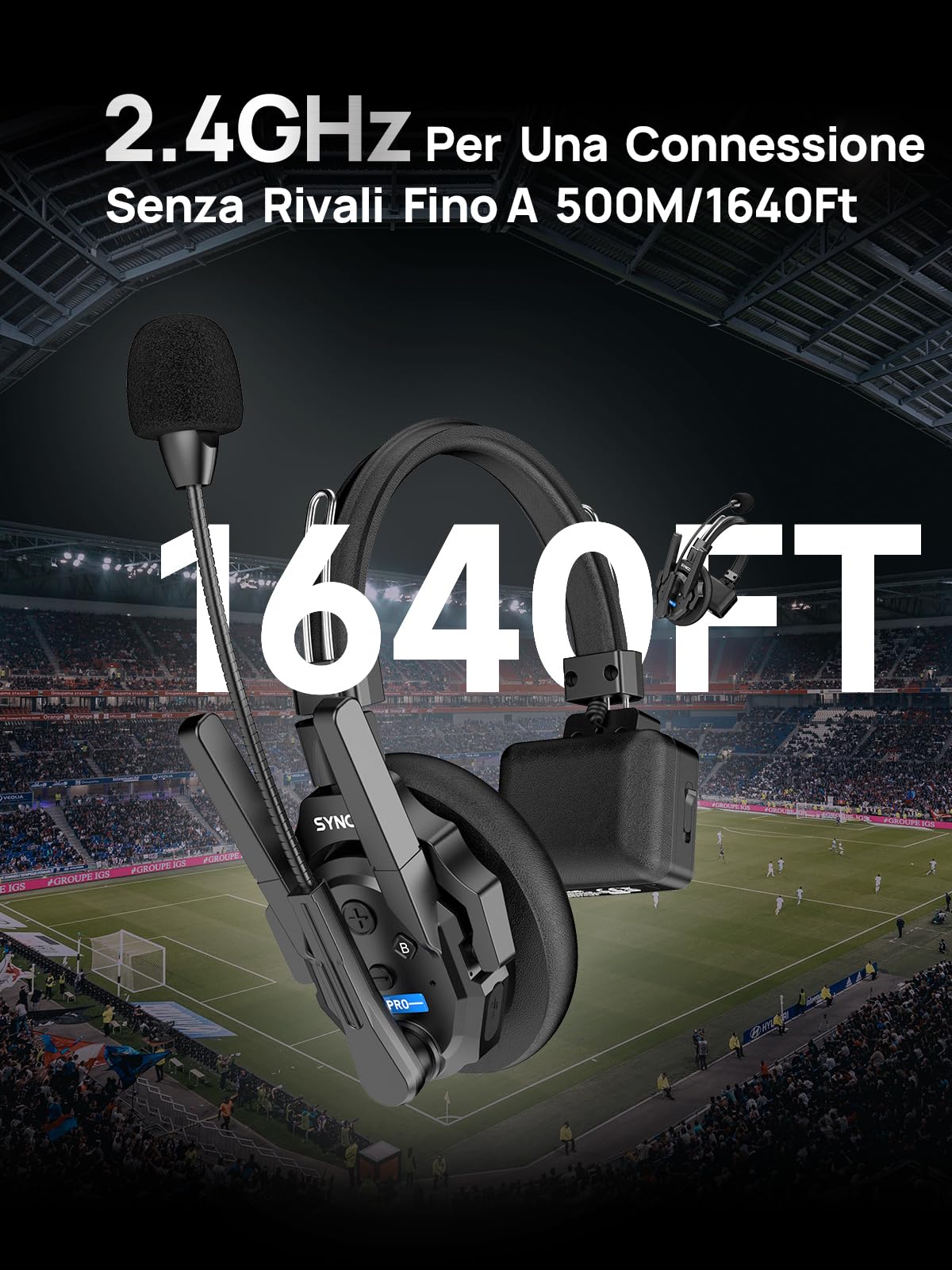 SYNCO XTALK XPRO2 Cuffie Intercom Wireless, 2.4GHz Doppia Antenna Interfono Full Duplex 2 Persone Comunicazione 500m 24 Ore con Riduzione Rumore Per Regista e Team (2pcs)