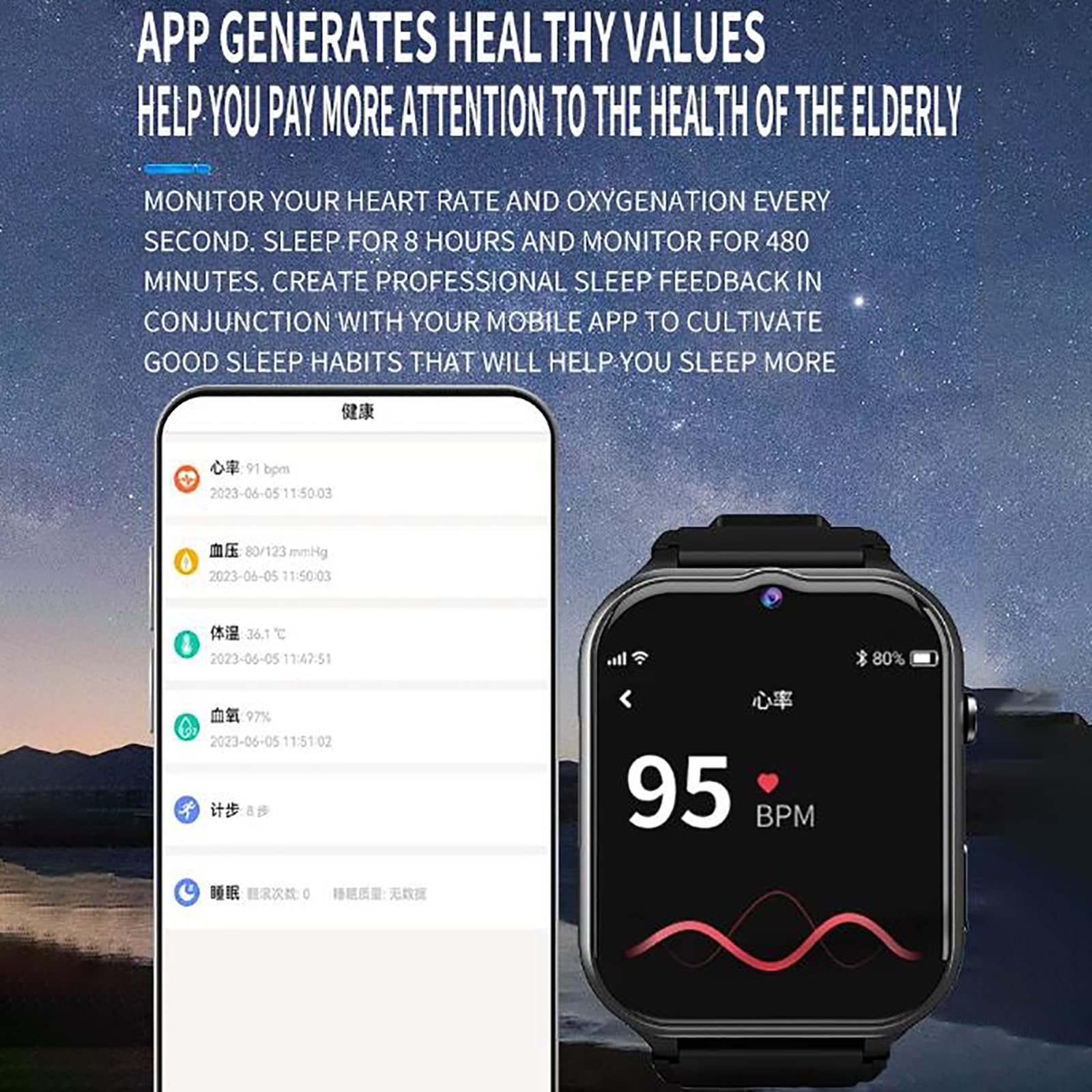 Generico Smartwatch per Uomo e Donna, Anziani Orologio Intelligente GPS con Rilevamento Cadute Chiamata SOS Braccialetto Fitness Tracker per Demenza e Alzheimer