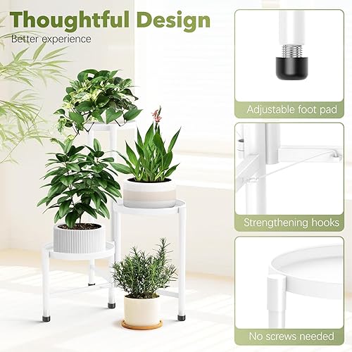 Miniatura 3 de Soporte de metal para plantas de 3 niveles para interiores y exteriores, estante esquinero para plantas con bandeja de 10 pulgadas de ancho, soporte