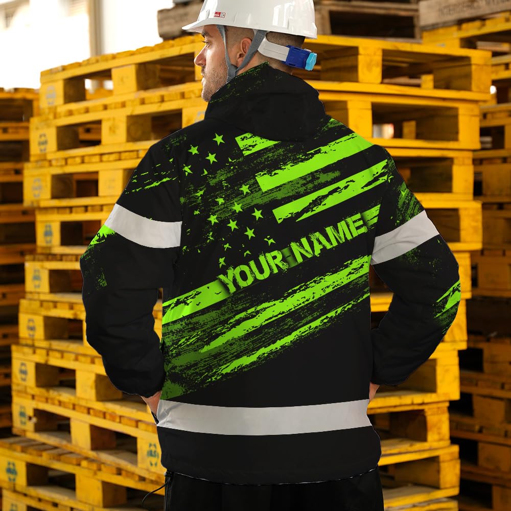 Maddly High Visibility Jacket, Waterproof Reflective Hi Vis safety Jacket with Hood for Men, Women, Outdoor Worker, Trucker