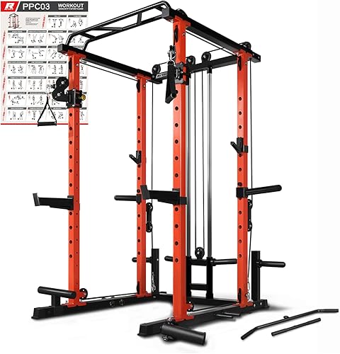 RitFit Jaula de potencia con sistema opcional de máquina LAT PullDownCable CrossoverSmith, estante para sentadillas de 1000 libras para el hogar y