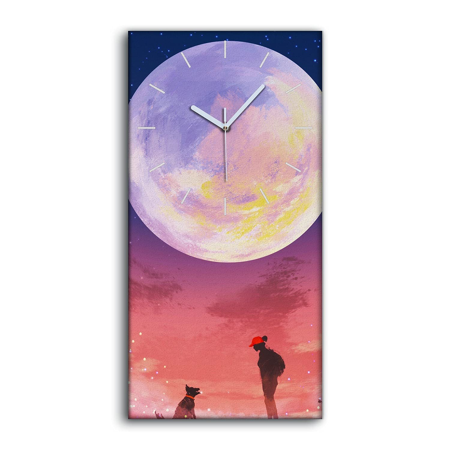 Horloge sur toile 30x60cm femme avec chien art mural moderne pour salon et chambre