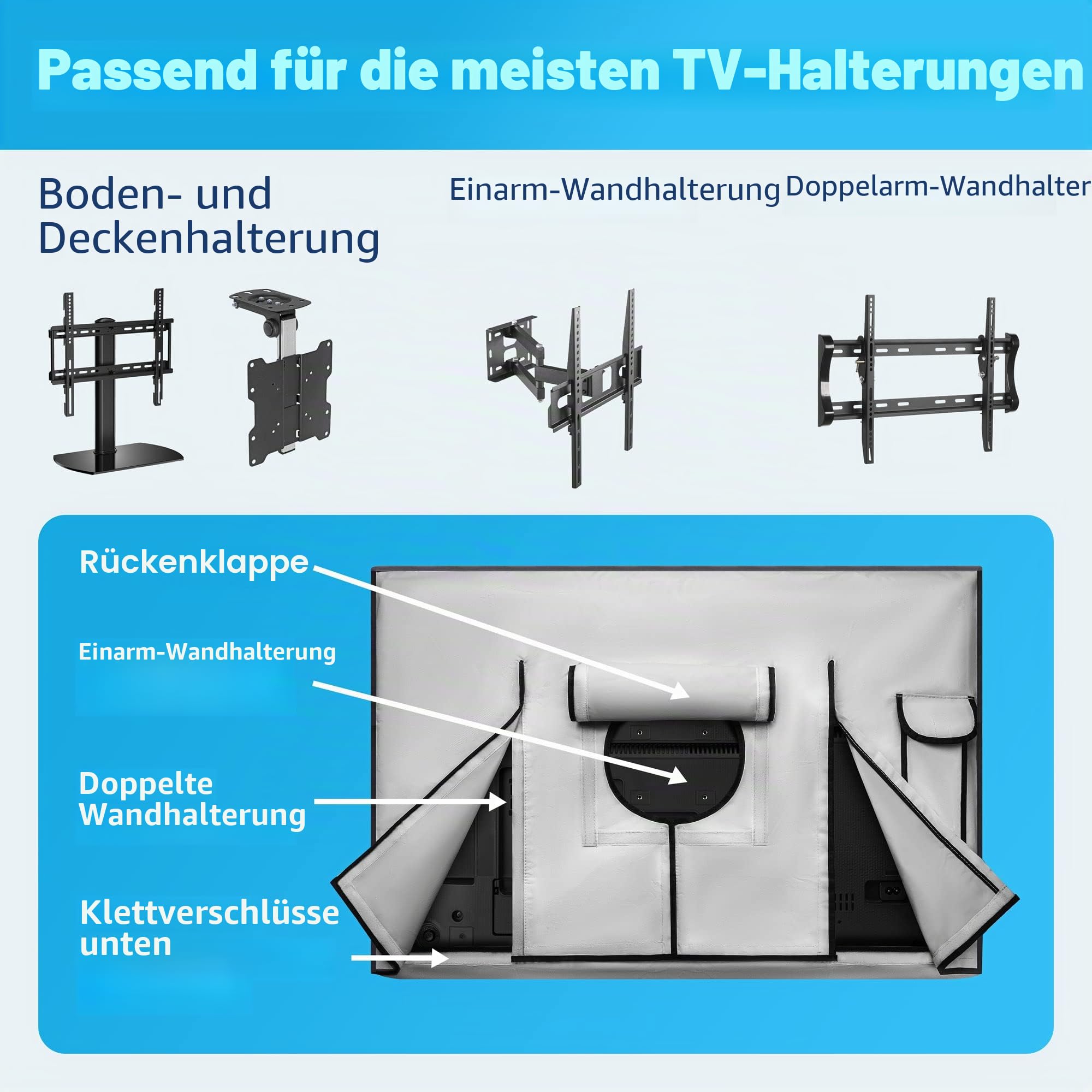 TV Abdeckung Outdoor 65 Zoll – Wetterfest Wasserdicht Staubdicht – Schutzhülle für Fernseher auf Terrasse, Balkon, Garten – UV-beständig – Robustes Oxford 600D