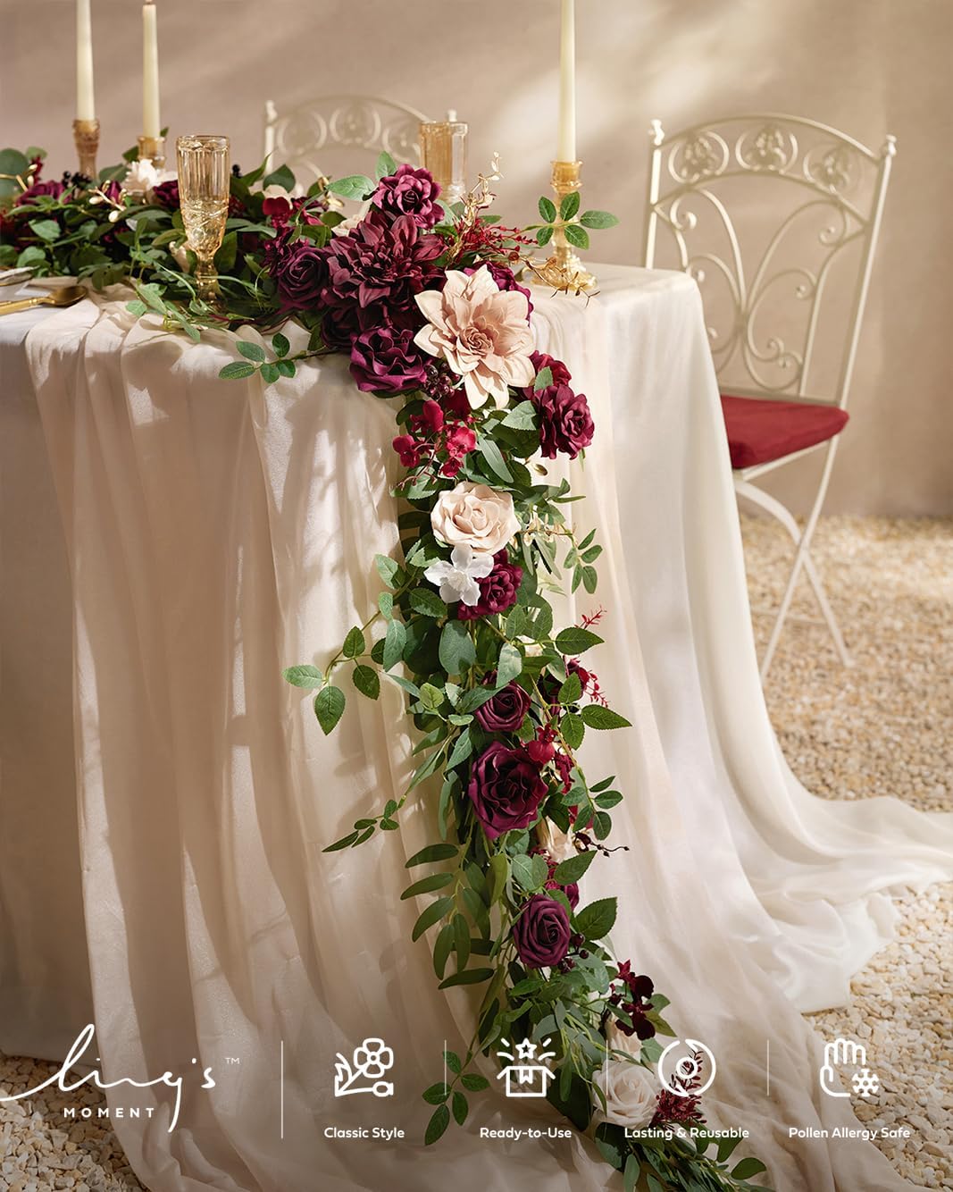 Ling's Moment 14Ft Ivory Sheer Extra Long Chiffon Like Table Runner with Silver Sparkle for Rustic Boho Beige Table Runner Wedding Party Bridal Shower Decorations