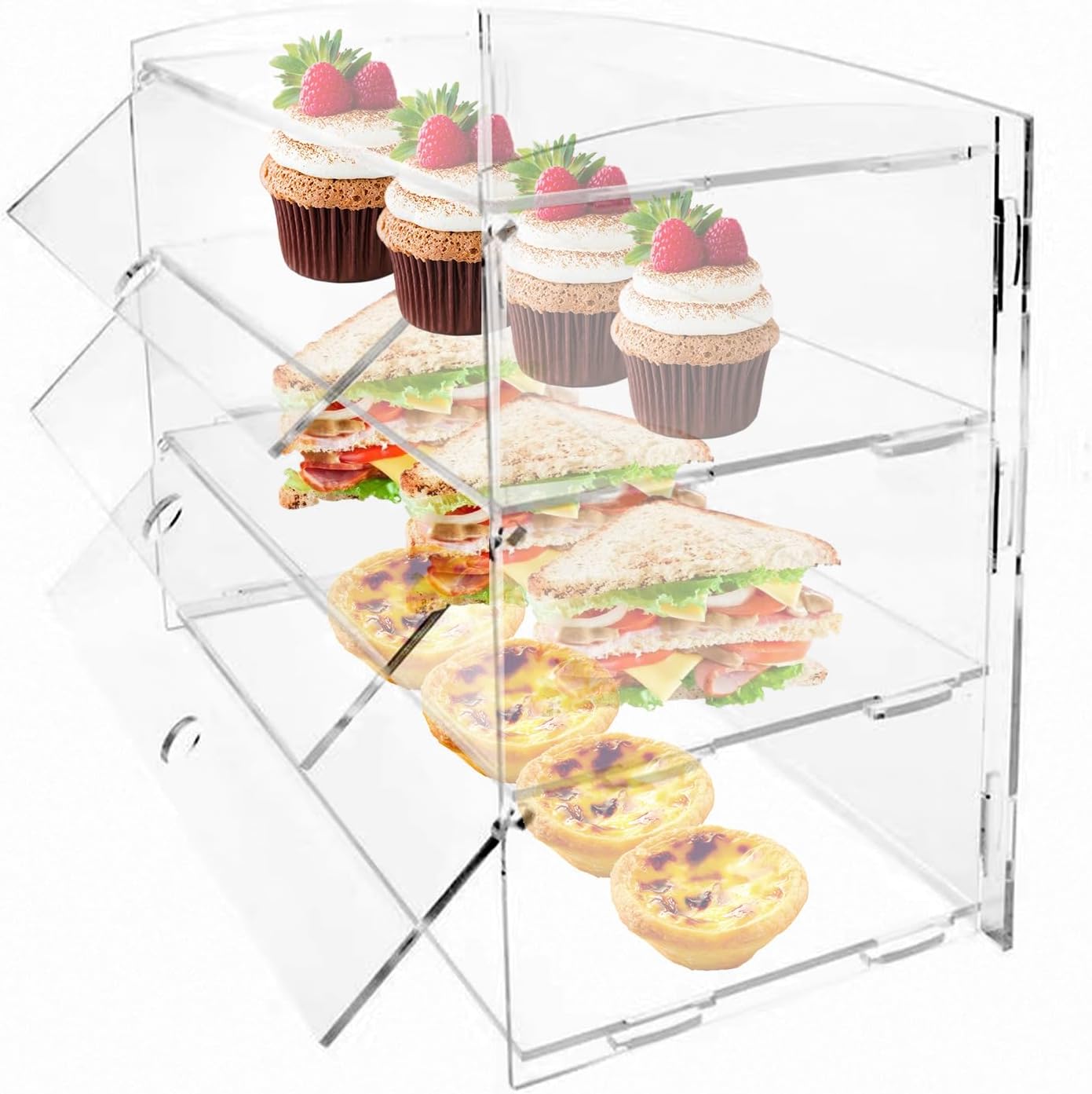 Pastry Display Case, 2 Tray Commercial Countertop Bakery Display Case , Acrylic Display Box