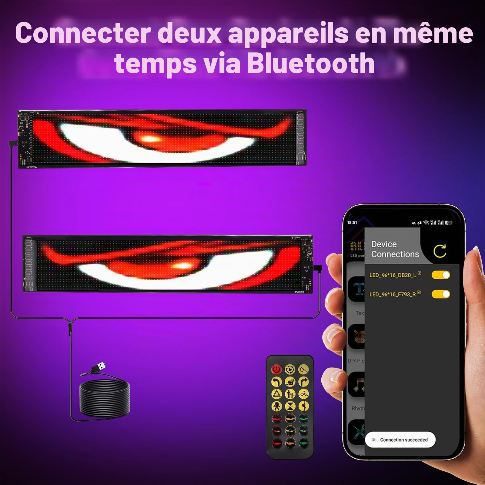 2er Devil Eyes Led Augen für lkw |12 * 59.5cm| Vollfarbig Programmierbar | APP Control | Flexible Anzeige Board LED Eyes for Trucks Car- DIY Vielseitig für Werbung, Graffiti, Text, Animation