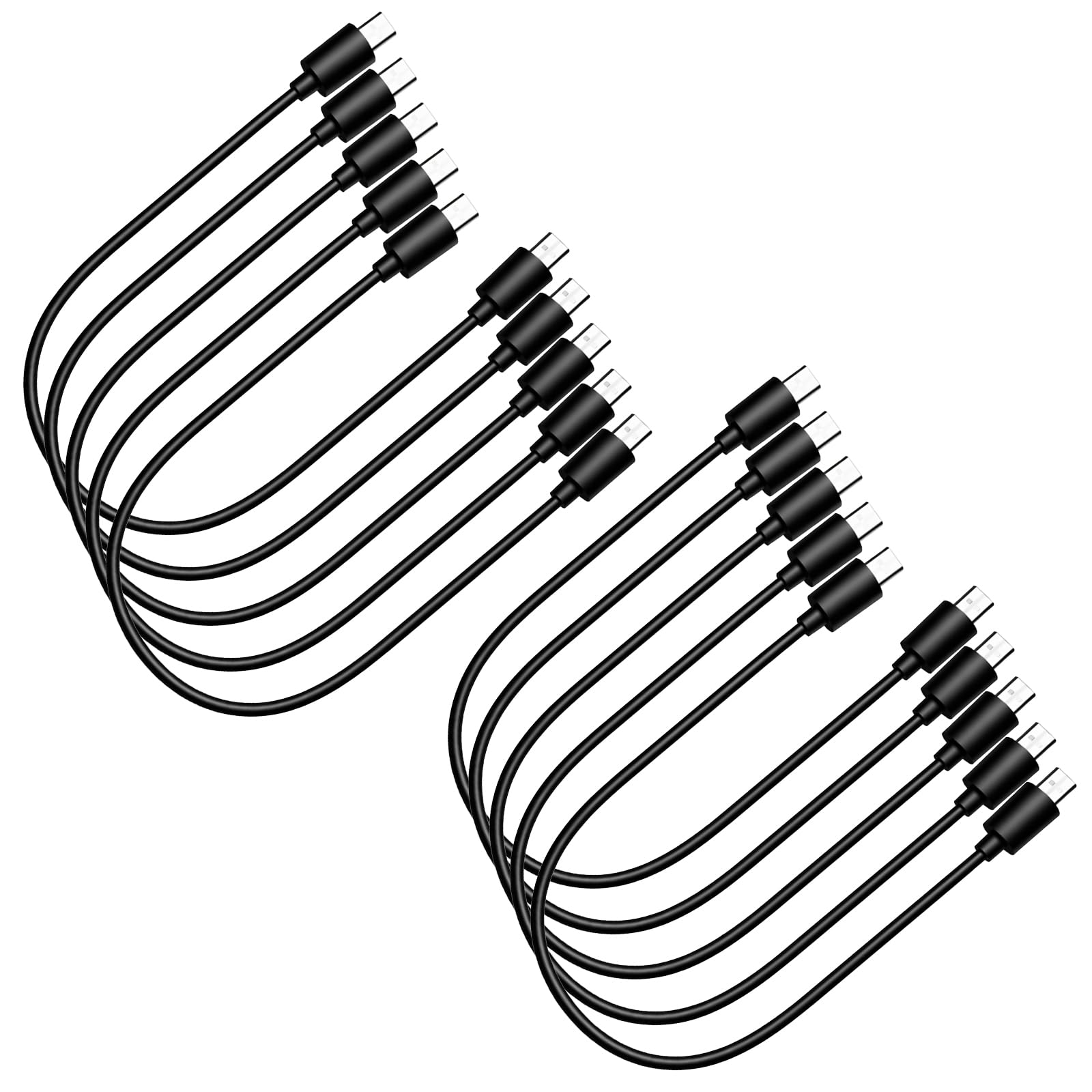 Paquete de 10 cables de carga USB C, cable USB-C a USB C de 1 pie de carga rápida de 60 W, color negro
