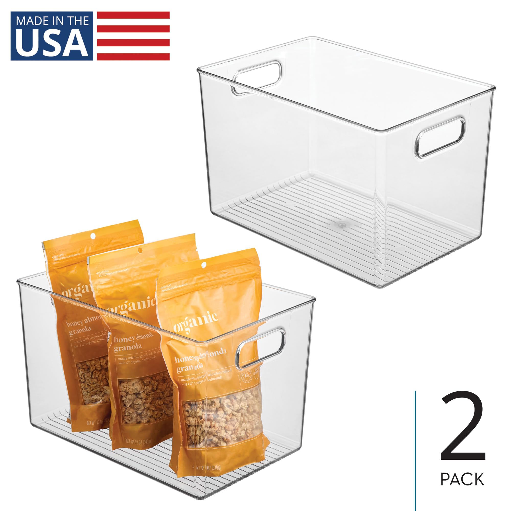InterDesign iDesign - Contenitori portaoggetti con manici, per cucina, dispensa, bagno o casa, ufficio, set da 2, trasparente