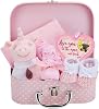 Baby Box Shop Baby Geschenkset Mädchen Baby Geschenk zur Geburt Mädchen Baby Shower Geschenk Neugeborenen Geschenkset mit Rassel Lätzchen Mütze Fäustlingen & Erinnerungsbox Rosa