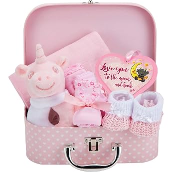 Baby Box Shop Baby Geschenkset M dchen Baby Geschenk zur Geburt M dchen Baby Shower Geschenk Neugeborenen Geschenkset mit Rassel L tzchen M tze F ustlingen & Erinnerungsbox Rosa