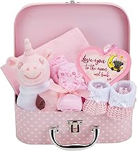 Baby Box Shop Baby Girl Gift Set Newborn Essentials in a Keepsake Box - All-in-One Ready-to-Gift Baby Shower Gift for Girls with Rattle Bib Booties Mittens Hat Muslin Cloth - Premium Baby Girl Hamper