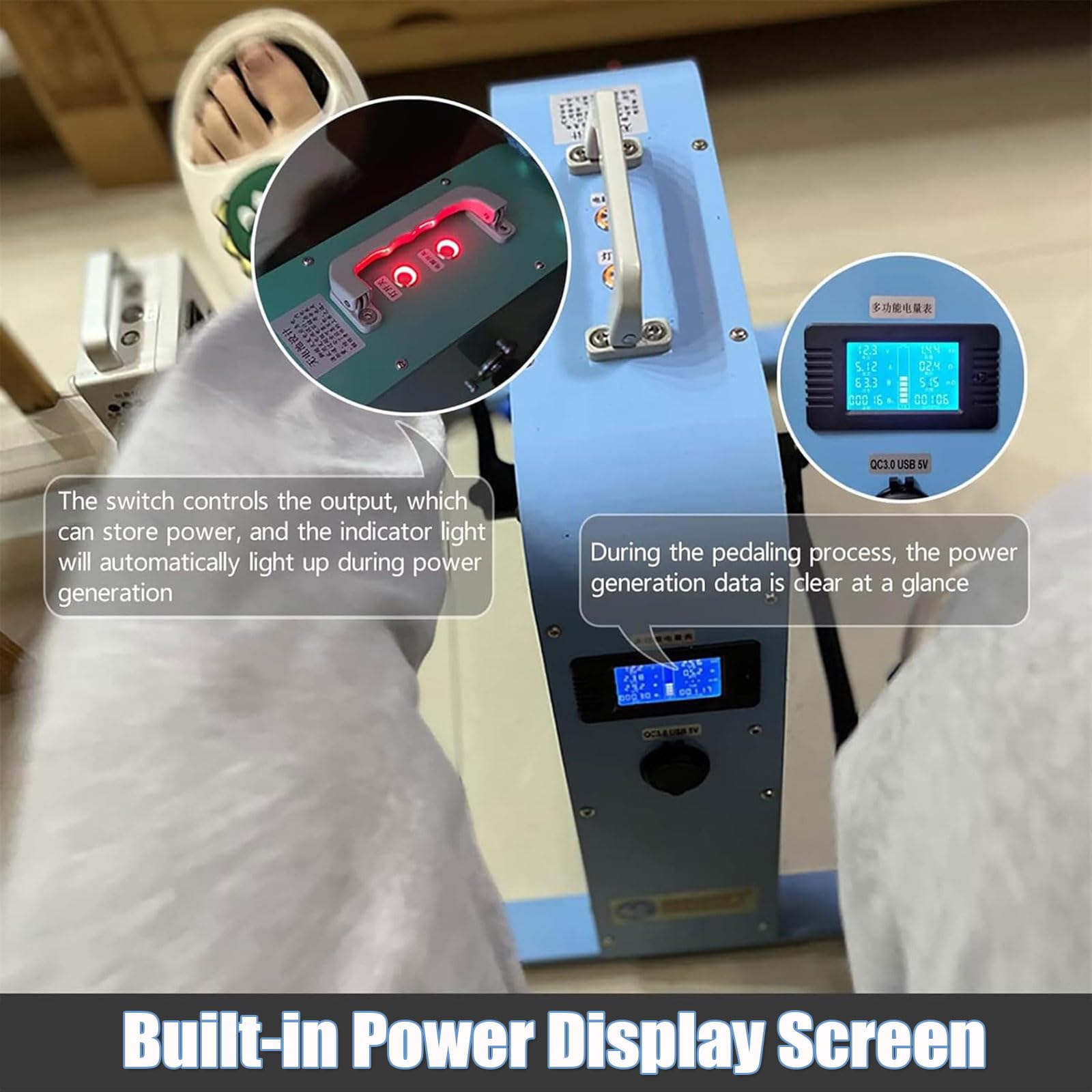 Generatore a Pedale, Alimentatore Portatile 350W con Schermo LCD 4 Porte USB Ricarica Rapida per Trekking Viaggi Utilizzo Esterno