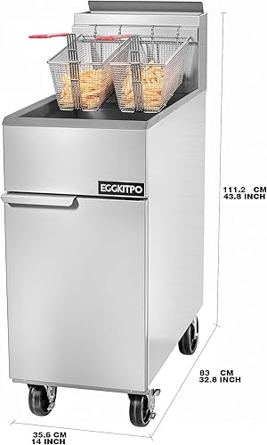 Miniatura 8 de EGGKITPO Freidora comercial de gas natural de 120,000 BTU, 4 quemadores, freidora de pie de acero inoxidable con certificación CSA con 2 cestas de