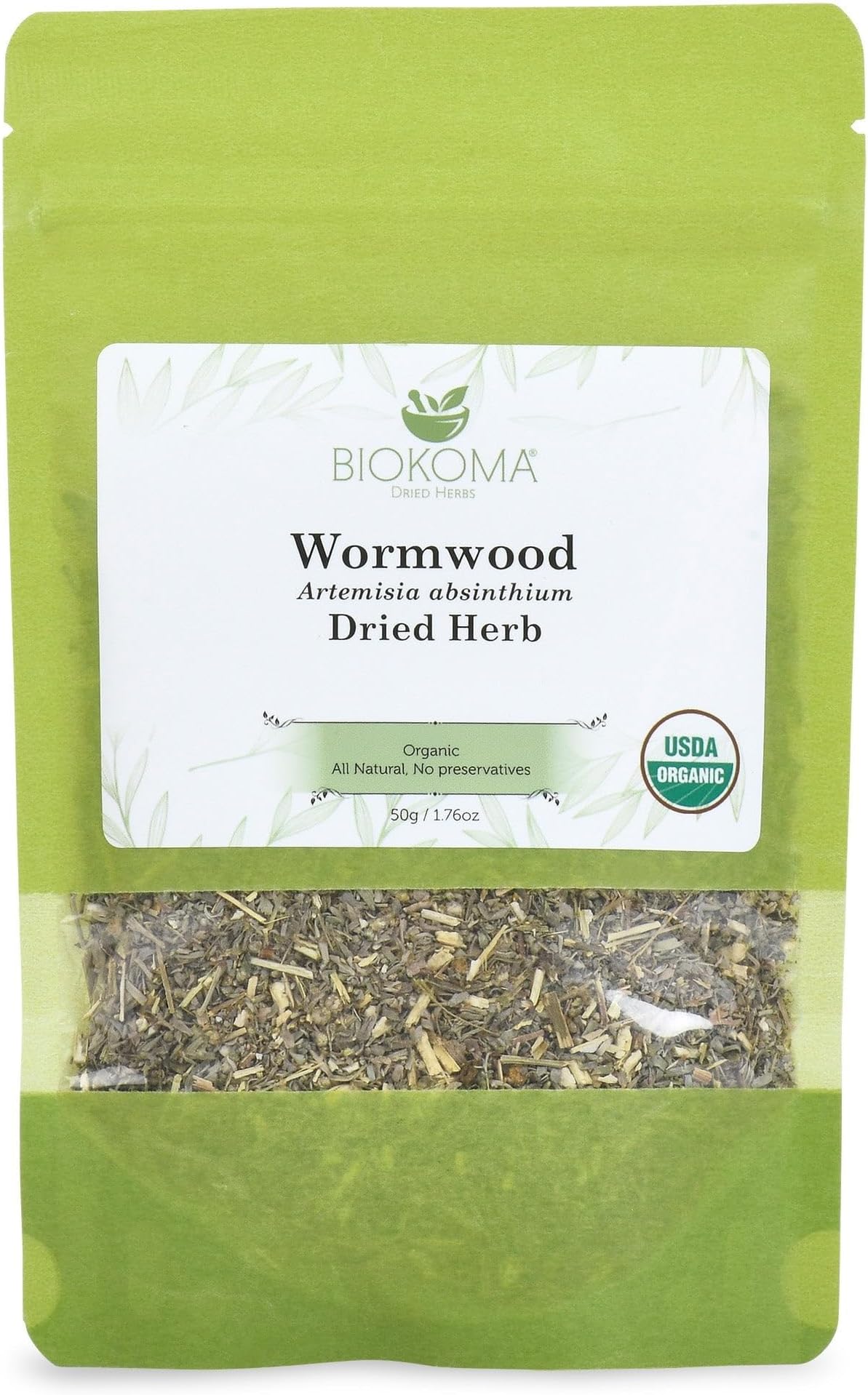 Biokoma Pure and Organic Wormwood Dried Herb 50g (1.76oz) In Resealable Moist...