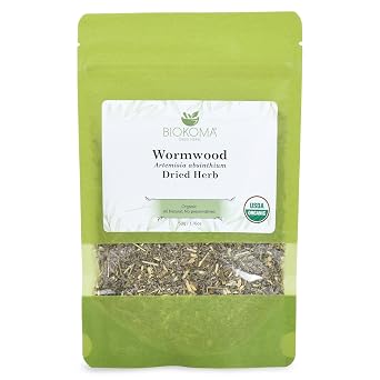 Biokoma Organic Wormwood Dried Herb 50g 1.76oz - Loose Artemisia absinthium Herbal Tea - USDA Organic - Resealable Moisture Proof Pouch - No Additives - No Preservatives - Non GMO - Kosher