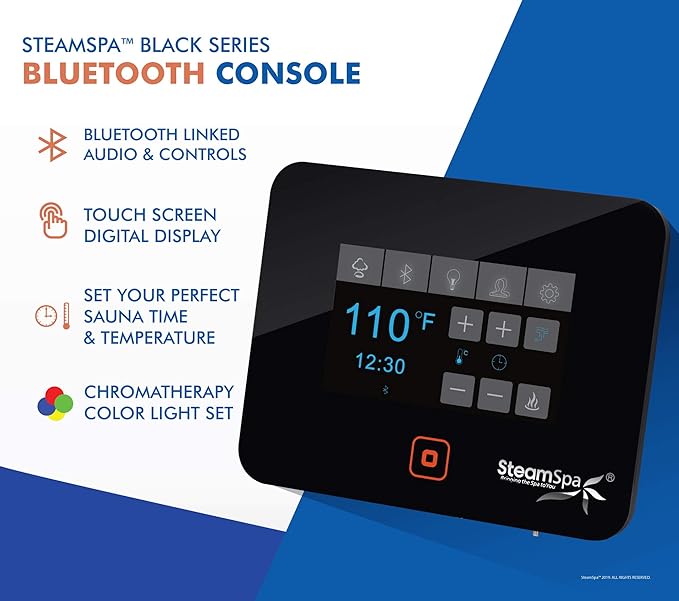 SteamSpa Generator with Quick Start Continuous Steam Technology, Wi-Fi, Bluetooth and Autodrain | 12kW Steam Generator with Brushed Nickel Steam Head with Aromatherapy Reservoir | SS-RVB1200BN-A