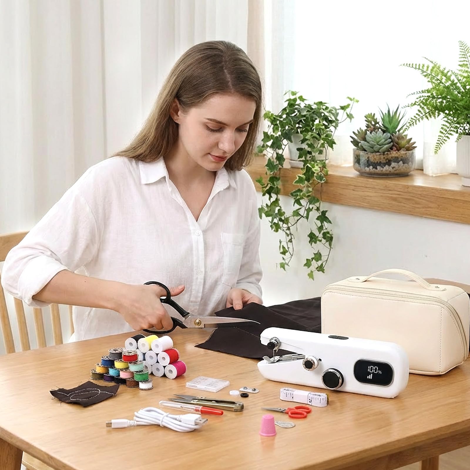 Philorn Handnähmaschine Elektrisch,Schnelle Nähmaschine für Anfänger Komplettes Nähset für Zuhause, Reisen, Basteln & DIY Projekte
