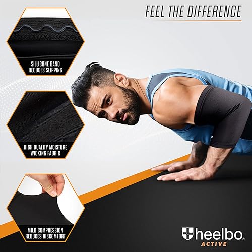 Miniatura 3 de Heelbo Manga de compresión para codo y codo con fibras con infusión de cobre y tela transpirable para tendinitis, levantamiento de pesas para