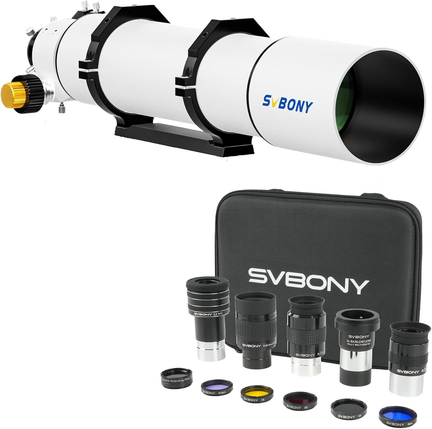 SV48P Telescope for Adults High Powered, 102mm Large Aperture F6.5 Refractor OTA with SV233 12 Piece Telescope Accessory Kit Planetary Eyepiece, Barlow Lens for Astronomical Visual