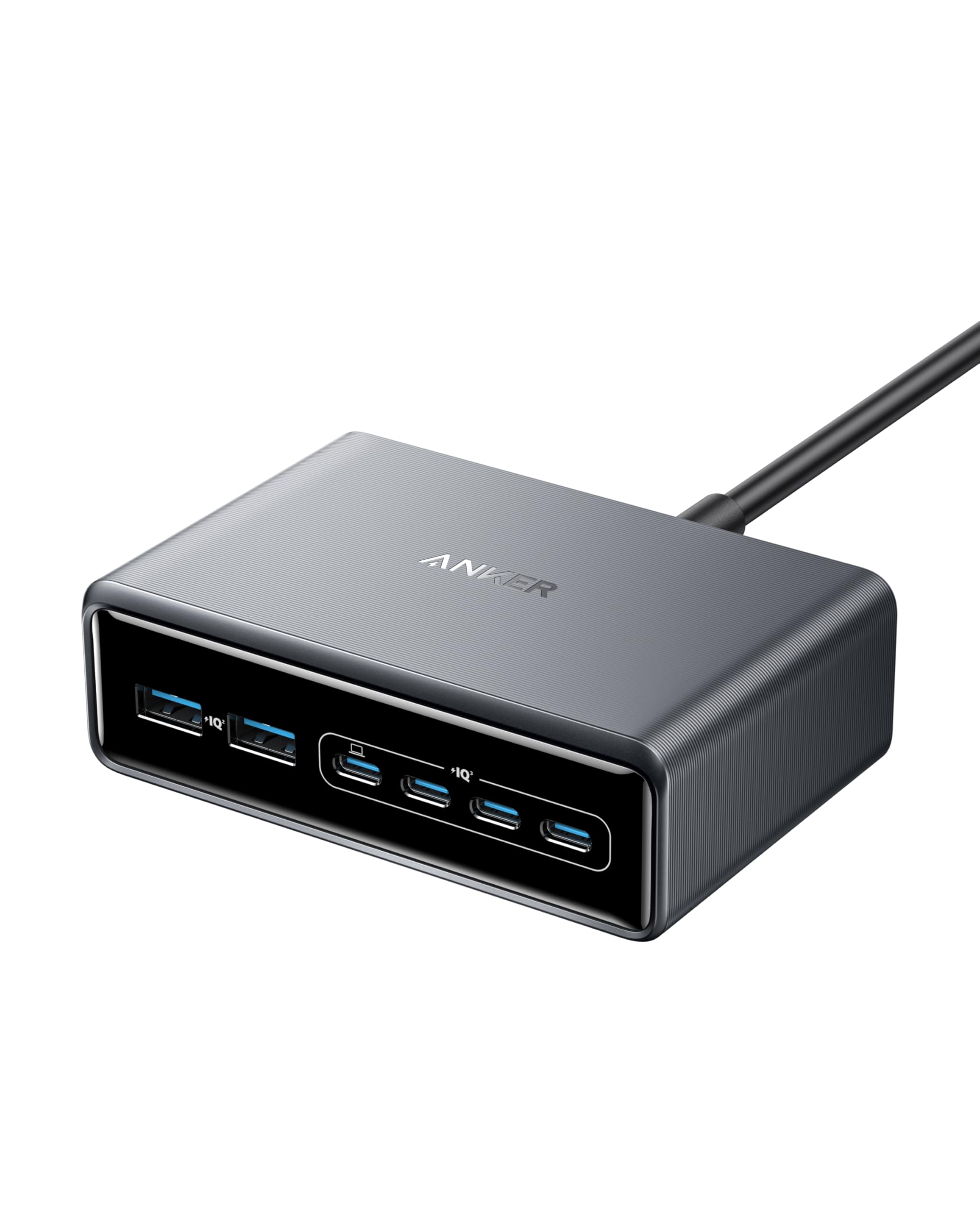 Anker Prime Ladegerät, 200W 6 Anschlüsse GaN Ladestation, USB-C PD Desktop Ladegerät mit Schnell-Laden, kompatibel mit iPhone 17/16/15 Series, Samsung, MacBook, Dell und mehr