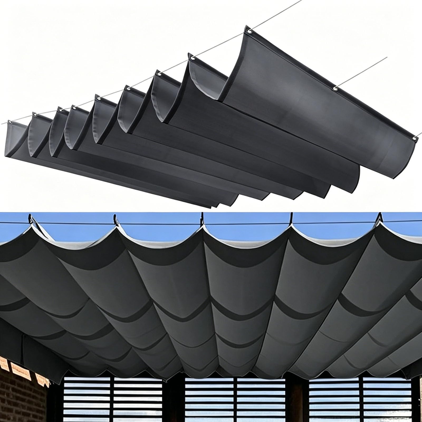Voile d'ombrage rétractable vague pour protéger la terrasse du soleil