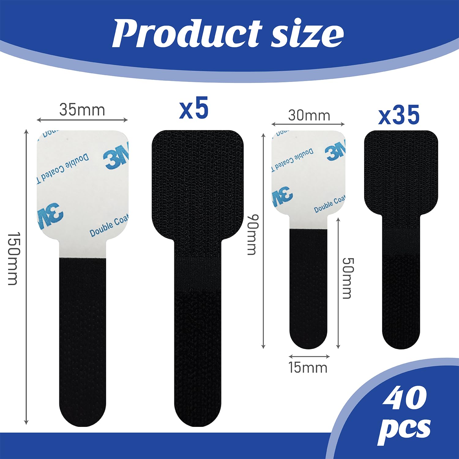 40 Pezzi (Due Dimensioni) Cable Management, Autoadesivo Clip Cavo, Fermacavi Adesivi, Riutilizzabili, Morbidi e Anticollisione, Applicabile a Uffici e Famiglie (Nero)