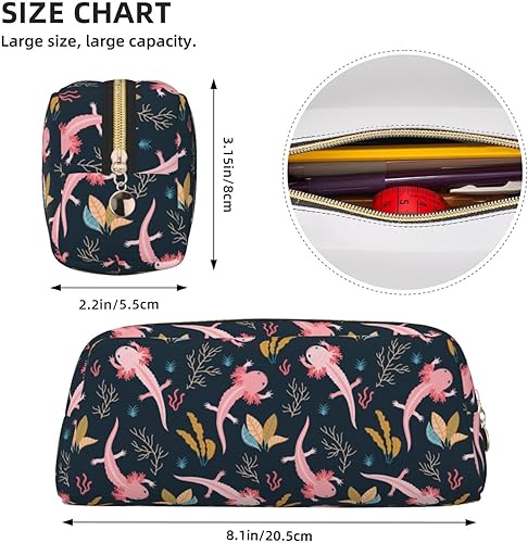 Miniatura 3 de Greatreme Bolso de cuero lindo de la pluma con cremallera de la bolsa para la oficina del trabajo, Axolotl, Sencillo