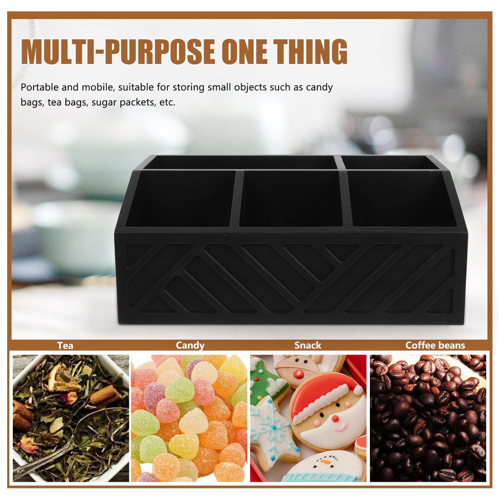 Gadpiparty Organizador De Barra De Café Caja De Madera Compartimentada Soporte para Bolsitas De Té Sobremesa Hogar Cocina Almacenamiento Compacta