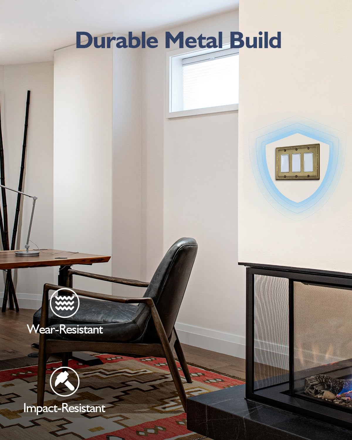 1-Pack Antique Brass Triple Decorator Wall Plates, 3 Gang Decorative Pearl Outlet Covers, Metal Face Plates for Electrical Outlets, GFCI, Dimmer Switch, 6.77''*4.88'', Midsize