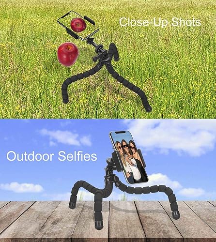 Miniatura 3 de Trípode para teléfono, trípode flexible, ajuste de ángulo mejorado de 4 ejes, soporte giratorio único de 360°, patas resistentes estilo pulpo y