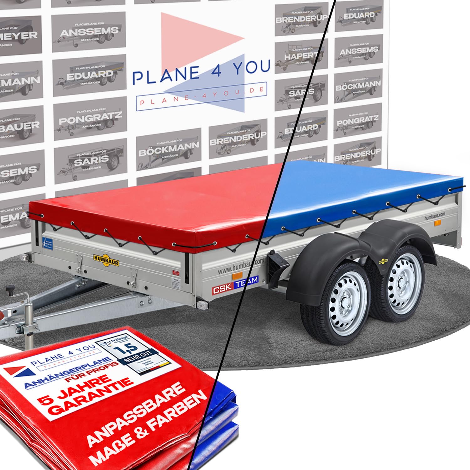 WM Meyer Anhängerplane - Hochwertige Plane Nach Maß in 15 Farben - Flachplane für PKW-Anhänger - Wasserdichte PVC Abdeckplane Mit Zubehör